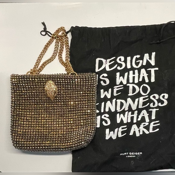 Kurt Geiger NWOT Gold Crystal Mesh Evening Bag with Chain Strap - Picture 6 of 6